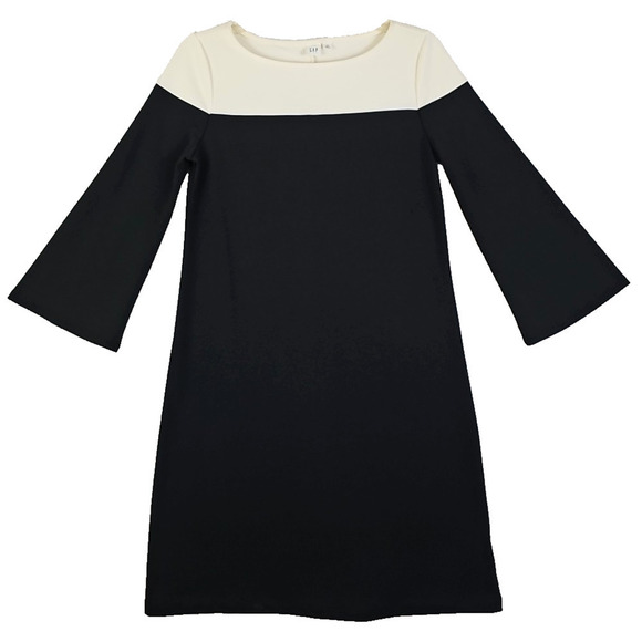 GAP~Woman Sz XS~Black/White Color Block Long Bell Sleeve Dress Boat Neck Unlined - Picture 1 of 13